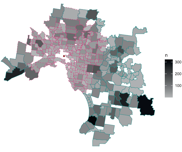 Map of Melbourne suburbs included in the study